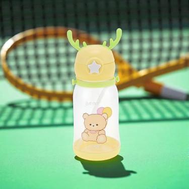 Imagem de 1 pç garrafa de água tira chifre copo de palha 580ml PP PC silicone amarelo 22 x 9 x 8 cm