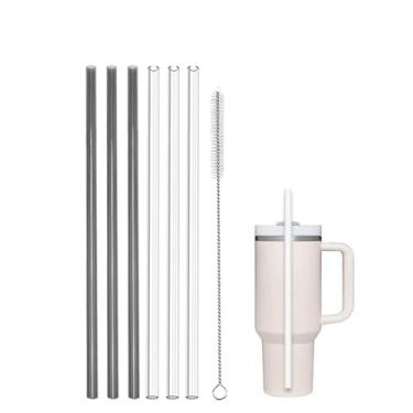 Imagem de 6 Palhinhas de substituição com 1 escova de limpeza, acessórios reutilizáveis para copo de 850 a 1,134 g, canudo de vidro perfeito para vitaminas, milkshakes, suco, chá