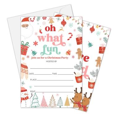 Imagem de Dr.Baner Oh What Fun Cartões de convites de festa de Natal, cartões coloridos de festa de Natal com rena de Papai Noel, para reuniões de Natal, casamentos, chás de bebê, suprimentos de festa de Natal
