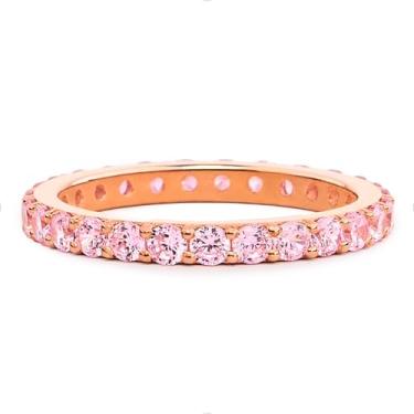 Imagem de STORYJEWELLERY Alianças de casamento para mulheres, anéis empilháveis, anéis de eternidade para mulheres, anel de pedra rosa banhado a ouro rosa, presentes para ela, 5, Banhado a latão com ouro rosa