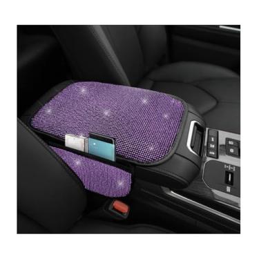 Imagem de MTRPS Capa de console central de carro brilhante, protetor de caixa de apoio de braço com strass de cristal com 2 sacos de armazenamento, almofada de descanso de braço brilhante, decoração de
