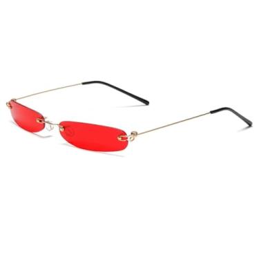 Imagem de HCPIHF Óculos de sol de metal sem armação de luxo femininos para homens punk uv400 (dourado-vermelho)