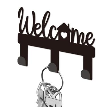 Imagem de DELORIGIN Suporte de chave de boas-vindas para parede, pequenos ganchos pretos para chaves de ferro montado na parede com 3 ganchos, cabide para chaveiro, bolsa, trela de cachorro, armazenamento