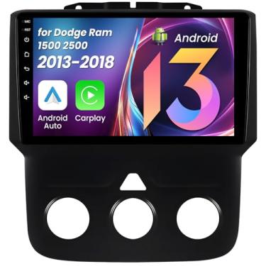 Imagem de Rádio automotivo 4Core + 64G ROM Android 13 para Dodge Ram 1500 2500 3500 2009-2012: tela sensível ao toque HD de 10,1 polegadas, estéreo, sem fio, Carplay e Android Auto 5G, WiFi, Bluetooth, GPS