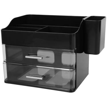 Imagem de Organizador de maquiagem com gaveta de plástico para armazenamento de cuidados com a pele, suporte de cosméticos de bancada de grande capacidade, adequado para banheiro (preto, 1)