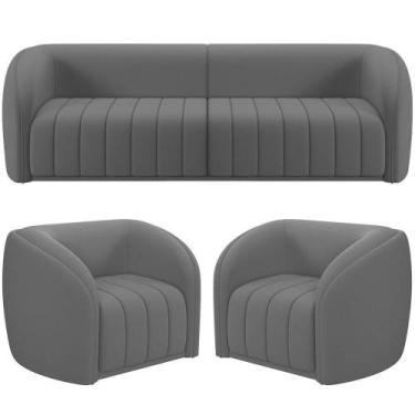 Imagem de Kit Sofá 4 Lugares Para Sala 292cm Com 02 Poltronas Lazio M03 Veludo C