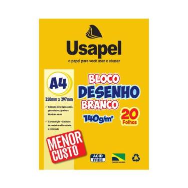 Imagem de Bloco de Desenho Usapel A4 com 20 Folhas Branco 210x297mm 140g, UNICA