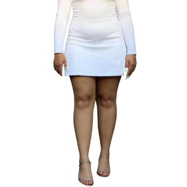 Imagem de Saia Duas Fendas Basica Elegante Tecido Bengaline Plus Size - Branca -