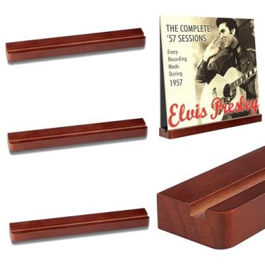 Imagem de Heimlove Pacote com 3 prateleiras de parede para discos de vinil, suporte de vinil marrom rústico de 30 cm para armazenamento e exibição de álbuns, prateleiras flutuantes de madeira maciça para