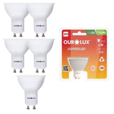 Imagem de 5 Lâmpada Led Dicroica Gu10 Bivolt 4w 2700k Luz Quente Forte - Ourolux