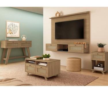 Imagem de Conjunto Sala de Estar Mesa de Apoio e Mesa de Centro e Aparador e Painel Carvalho