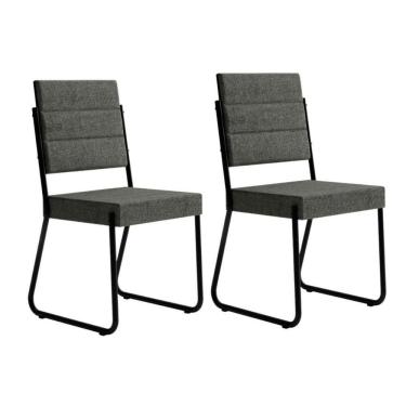 Imagem de Kit 2 Cadeiras Sala Jantar 1736 Aço 2 Uni Preto-linho Grafite-courano Preto - Carraro