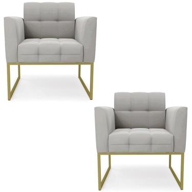 Imagem de Poltrona Base Industrial Dourado Kit 2 Ana Veludo Cinza - Ibiza