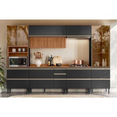 Imagem de Cozinha Completa Proença 6 Peças (2aéreos+2balcões+1paneleiro+1cristaleira) C6p105 Nogueira-carbono Prime Tx - Demóbile