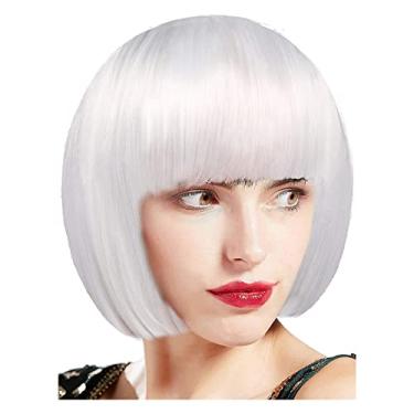 Imagem de Peruca feminina de cabelo Bob liso curto com franja Fibra química fofa 25 cm para a vida diária festa feminina