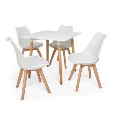 Imagem de Kit Mesa Jantar Eiffel 80x80 Branca + 04 Cadeiras Leda - Branca - Maga