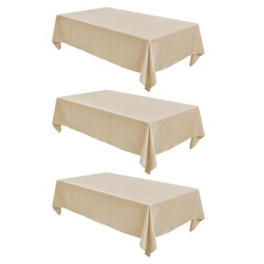 Imagem de Pacote com 3 toalhas de mesa retangulares texturizadas de linho, à prova d'água e resistente a manchas, toalha de mesa decorativa de casa de fazenda de linho sem rugas, 132 x 182 cm, bege