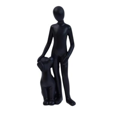 Imagem de SIETIOJI Estátua decorativa de homem e cachorro, escultura de casa moderna, presente memorial para amantes de animais de estimação, cinza (preto)