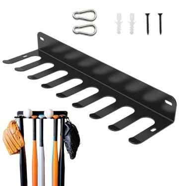 Imagem de SHANMMY Suporte de parede para tacos de beisebol, suporte para 16 tacos de jogador, ganchos resistentes para pendurar tacos, chapéus, bolas, luvas, bolsas