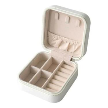 Imagem de Porta Jóias Pequeno e Portátil – Estojo de Viagem para Colares, Anéis e Brincos – Organizador Compacto e Protegido para Joias (Branco)
