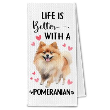 Imagem de ChissNook Toalhas de cozinha Pomeranian, Life is Better with a Pomeranian Tea Dish Towels for Kitchen, dono de cães, presentes para mulheres, toalha de mão decorativa para banheiro, 40 x 61 cm