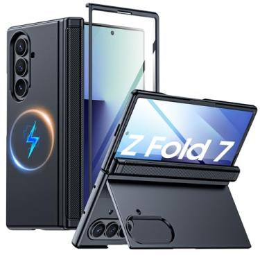 Imagem de Vizvera Capa para Samsung Galaxy Z Fold 7 com energia magnética [suporte oculto] [protetor de tela] [proteção de dobradiça] Capa protetora fina à prova de choque para Galaxy Z Fold 7 (preto)