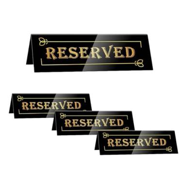 Imagem de NumRealm Placas acrílicas para assentos reservados, barracas de mesa de reserva de convidados à prova d'água dupla face para casamento, festa de aniversário, restaurante, reunião, preto, 4 peças