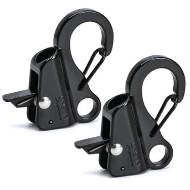 Imagem de Xxamz Pacote com 2 unidades de aço inoxidável preto ajustável comprimento corda deslizante gancho barco iate clipe de liberação rápida amortecedor de barco para ancoragem de barco