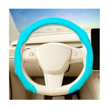 Imagem de Sandfren Capa de volante de carro, couro de camurça de 38 cm, protetor de volante antiderrapante para veículos, acessórios de proteção interna automotiva, ajuste universal (azul azure)