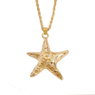 Imagem de YHGDY Colar feminino de estrela-do-mar dourado vintage com pingente de estrela do mar, colar de praia para mulheres, joias de férias de verão, adjustable, Liga de aço, Sem Pedra Preciosa