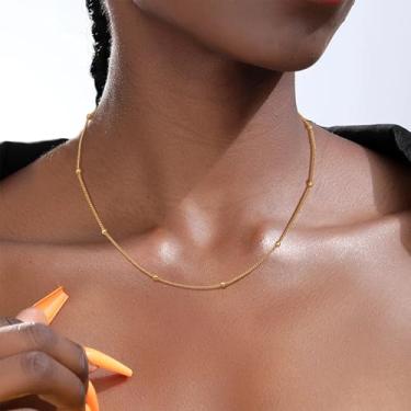 Imagem de Gargantilha banhada a ouro 18 K, contas brilhantes, corrente de elos requintados, joias femininas de 35,5 a 40,6 cm, 40cm, Cobre, Sem Pedra Preciosa