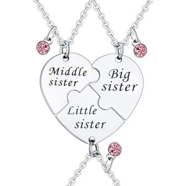 Imagem de LLAFY 3 colares de irmãs combinando com coração para Big Sis Mid Sis Lil Sis, presentes de aniversário de Natal para irmãs