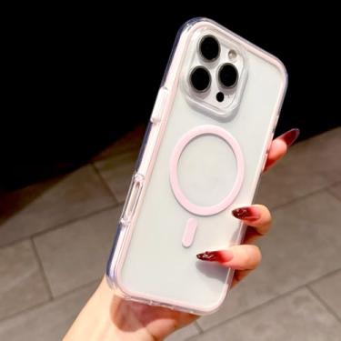 Imagem de IRTGFG Capa de carregador sem fio luxuosa e transparente de TPU macio para iPhone 15 Pro Max (para iPhone 15 Pro Max/rosa)