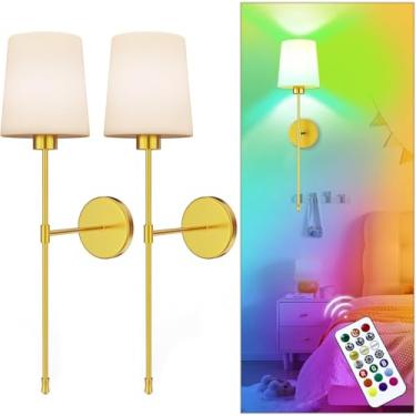 Imagem de Arandelas de parede operadas por bateria de 10000 mAh, conjunto de duas arandelas sem fio, conjunto de 2 lâmpadas de parede com lâmpada magnética recarregável RGB, arandelas conjunto de 2 para sala de