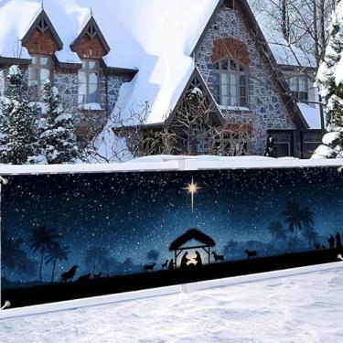 Imagem de HOMETITUTE Banner de Natal para presépio 295 x 89 cm, faixa grande de noite santa ao ar livre com estrela de Belém e silhueta de manjedoura para igreja parede quintal jardim decoração de férias