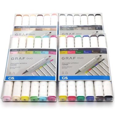 Imagem de Kit 24 Marcadores Artístico Graf Duo Duas Pontas CiS