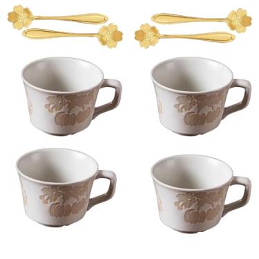 Imagem de JIGVOE Conjunto de 4 canecas de café de cerâmica, 350 ml, xícara de cappuccino com estampa de abóboras, xícaras de café modernas para uso doméstico ou café - pode ir ao micro-ondas e à lava-louças