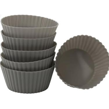 Imagem de Kit Forminhas de Silicone para Cupcake, Antiaderente, Reutilizável, Resistente ao Calor, Compatível com Forno e Airfryer (6 peças, Cinza)