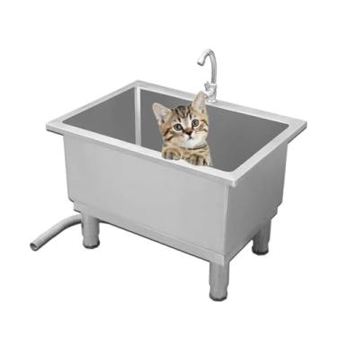 Imagem de CFMAIF Banheira de aço inoxidável para cães de estimação, estação de lavatório para cães pequenos para casa, banheira portátil para animais de estimação médios e pequenos (50 cm/19,6 pol.)