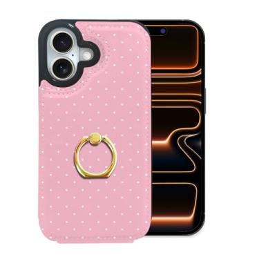 Imagem de Lyforaz Carteira compatível com iPhone 17 de 6,3 polegadas com suporte para cartão, anel de dedo de rotação de 360°, bloqueio RFID, botões duplos protetores à prova de choque, padrão de couro PU para