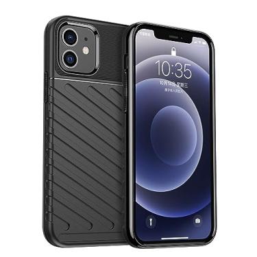 Imagem de IDEWEI Capa para iPhone 12 Pro. Fibra de carbono refinada, anti-queda, anti-impressões digitais, proteção integral. A capa do telemóvel é compatível com iPhone 12 Pro