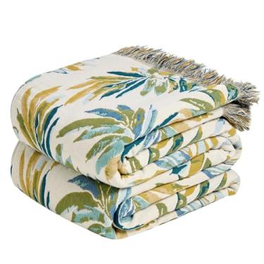 Imagem de MSGKV Cobertor Boho para sofá com folhas de algodão 127 x 152 cm, mantas para sofá, cadeira, musselina, respirável, leve, para casa de fazenda, decoração de casa, todas as estações