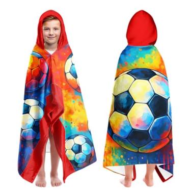 Imagem de CZZDERAM Toalhas de praia grandes com capuz para meninos com estampa de futebol para crianças de 7 a 10 anos, toalhas de banho com capuz para crianças adolescentes 89 x 152 cm, toalha vermelha de