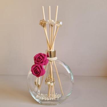 Imagem de Garrafa para Difusor de Ambientes 550ml com Varetas – Vidro Decorado para Aromatizador 550ml(Pink Com Dourado)
