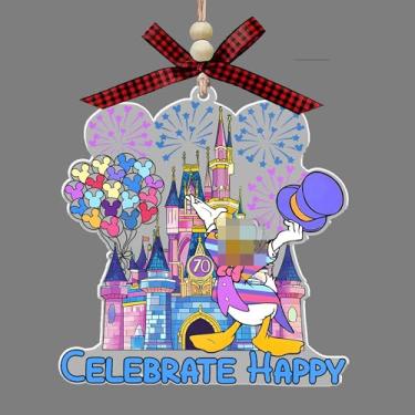 Imagem de Enfeite de acrílico feliz celebração do pato 70 - Castelo de cores felizes - castelo de pato com desenho de Donald para fãs de meninos e convidados do parque de celebração mágica (com laço vermelho e