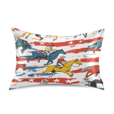 Imagem de Blueangle Fronha de cetim com personagens de quadrinhos caubói para cabelo e pele, fronha de seda, tamanho Queen (50,8 x 76,2 cm) - Capas de almofada de cetim refrescantes com fecho de envelope (427)