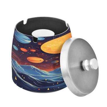 Imagem de Blueangle Cinzeiro Space Cartoons com tampa para cigarros, à prova de vento/chuva, aço inoxidável, sem fumaça, inodoro, cinzeiro para uso interno ou externo (415)
