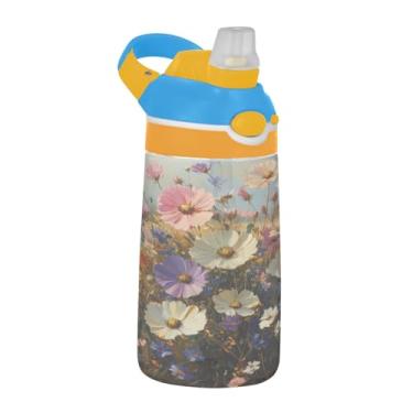 Imagem de Blueangle Garrafa de água com paisagens florais de 473 ml, garrafa de viagem e esportes Tritan reutilizável com canudo e design de tampa de bico pop-up (180)