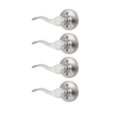 Imagem de Probrico Maçanetas de porta falsas, maçaneta de porta falsa interior de níquel acetinado para armário de corredor, maçaneta de porta canhota sem giro, estilo ondulado, pacote com 4