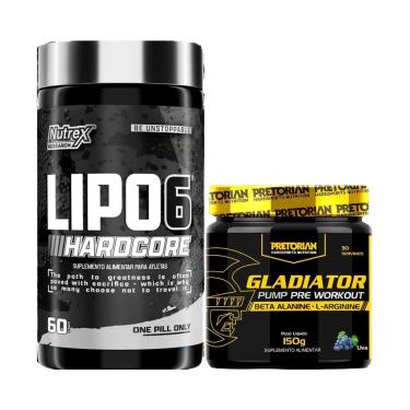 Imagem de Kit Termogênico Lipo 6 Black - Nutrex + Pré-treino e Beta Alanina Gladiator 150g - Pretorian-Unissex